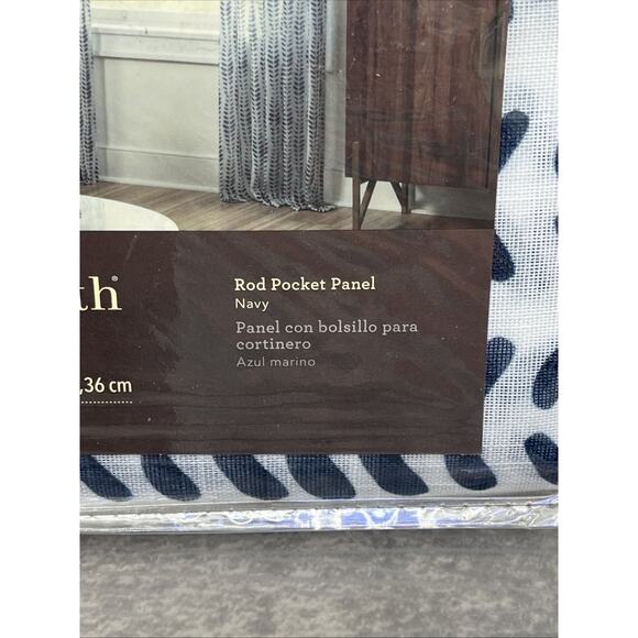 Allen + Roth Willlow Navy Design Rod Pocket Single Curtain Panel 50” X 84” {36}. - Picture 4 of 11